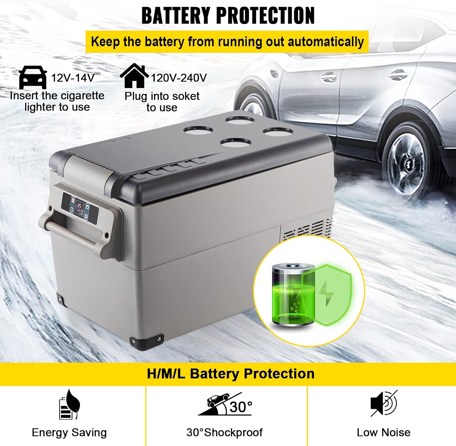VEVOR Portable Refrigerator 37 Quart(35 Liter),Travel,Car Refrigerator Dual Zone with 12/24v DC & 110-240v AC for Camping, Fishing,12 Volt Refrigerator App Control(-4℉~68℉), Outdoor or Home Use