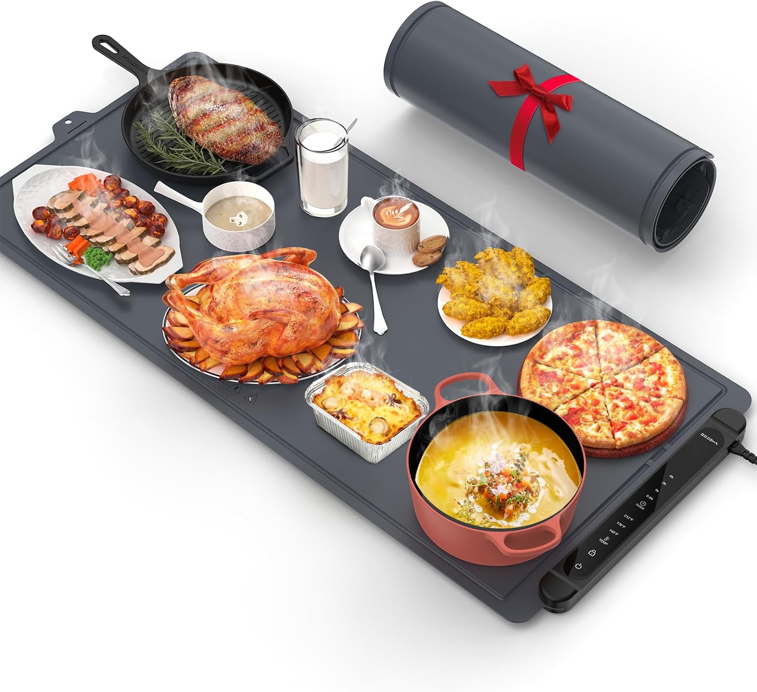 Warming Mat for Food Extra Large: 36'X16' Adjustable Silicone Food Warming Mat Heating Pad Food Warming Pad for Kitchen Counter Warming Trays for Buffets Party Hot Plates for Countertop Black Grey