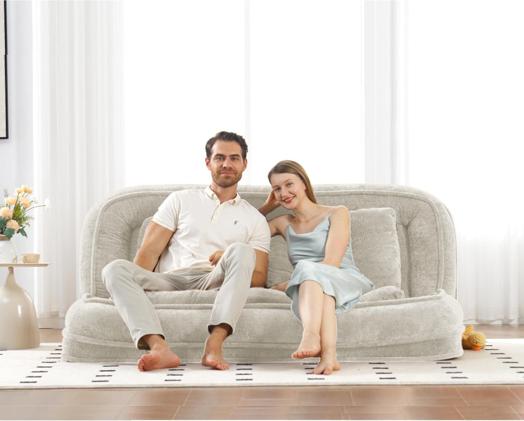 71'' Human Dog Bed, Upholstered Lounge Loveseat Chair, Floor Chair with Back Support, 5 Adjustable Position Folding Sofa Bed for Adults & Pets, Lazy Sofa Bed for Living Room, Game Room, Beige