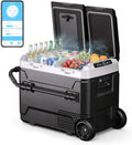 HCALORY 12 Volt Car Refrigerator 53QT/ 50L Car Fridge, Dual Zone Electric Cooler for Vehicles with Wheels and Handle -4℉~68℉, 12/24V DC 100-240V AC Portable Freezer for Camping, Travel, Truck, Home