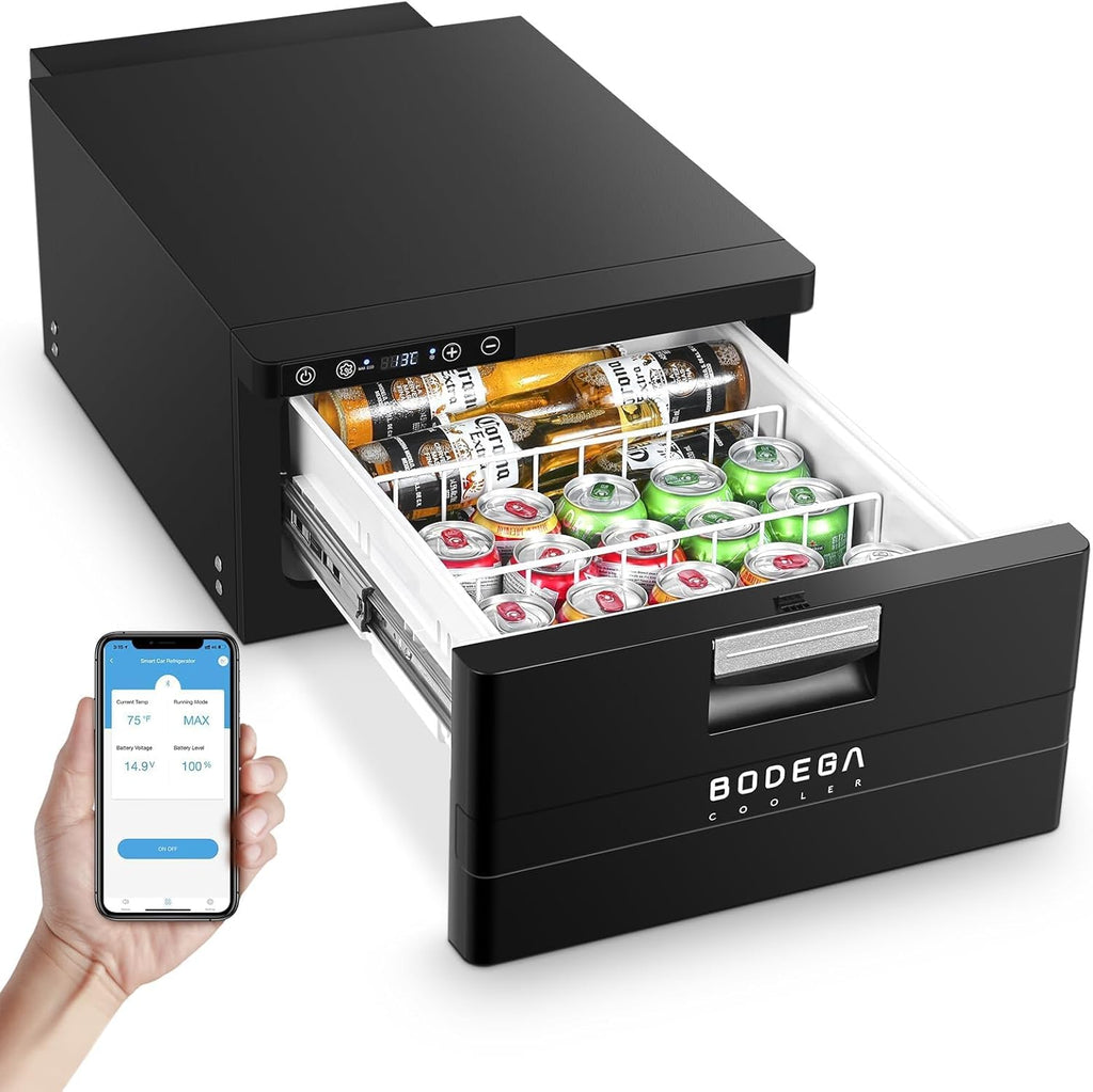 BODEGACOOLER 12 Volt Drawer Refrigerator, 33Quart(31L) RV Fridge Freezer APP Control, Portable Refrigerator (-4℉-68℉), Car Cooler for Travel ,Camping, Road Trips Tailgating, Truck, Van, SUV 12/24V DC