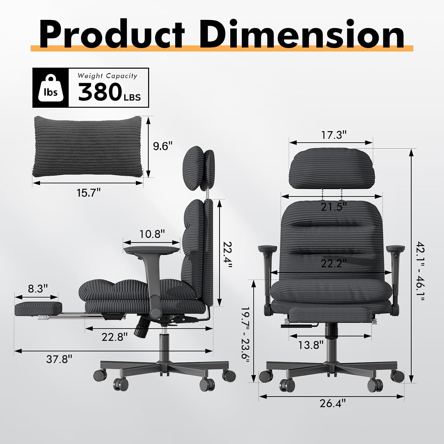 GXJ Criss Cross Chair with Flip-up Arms, Executive Office Chair with Foot Rest, Cross Legged Office Chair G800 Plus, Extra Lumbar Pillow, Corduroy Comfy Computer Desk Chair for Home, Black