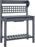Outsunny Outdoor Potting Bench Table, Wooden Workstation with Sliding Tabletop, Storage Shelf and Dry Sink, for Greenhouse, Garden, Patio, Gray