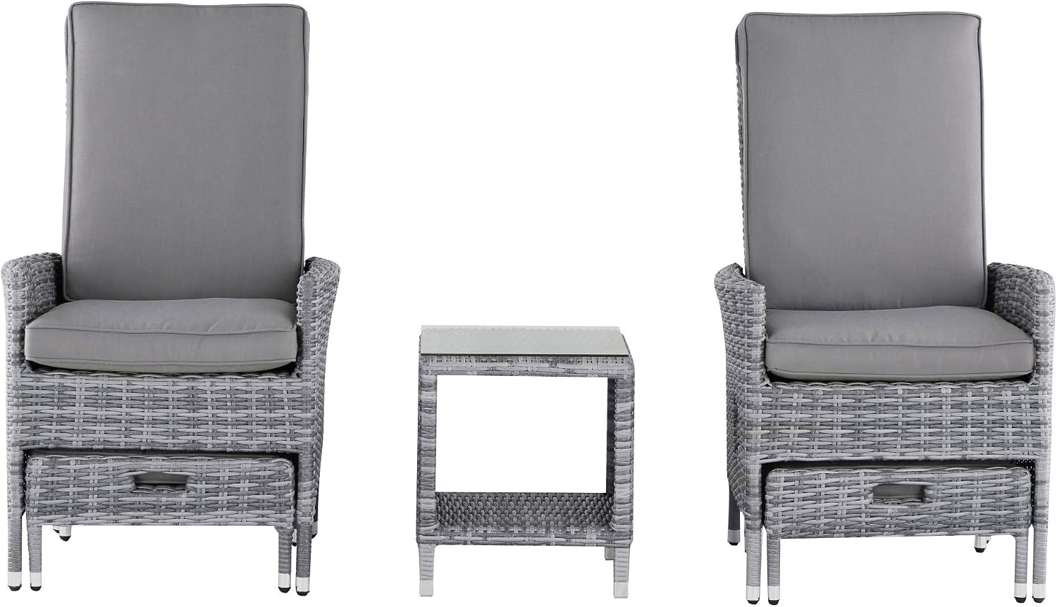 Elle Decor Vallauris Patio Outdoor Furniture Collection Premium All Weather Wicker, 5 Piece Reclining Set, Gray