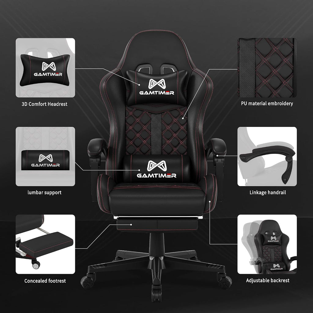 Gamtimer Gaming Chair, 400 lbs Adult Chair, High Back Computer Chair with Footrest and Linked Armrests, Office Video Game Chair with Lumbar Support (Black)
