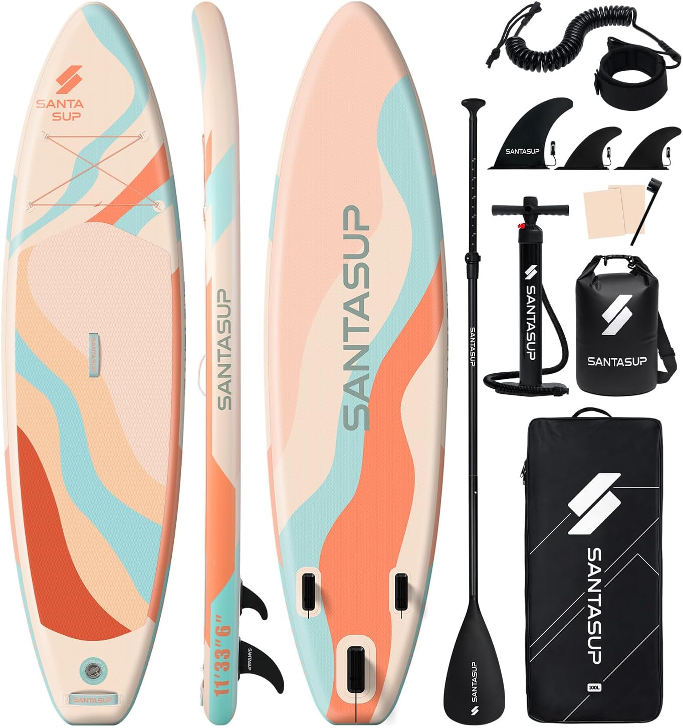 10'6'/11'Wide Inflatable Stand Up Paddle Board for Adults & Youth of All Skill Levels, with Premium SUP Paddleboard Accessories, Anti-Slip EVA Deck