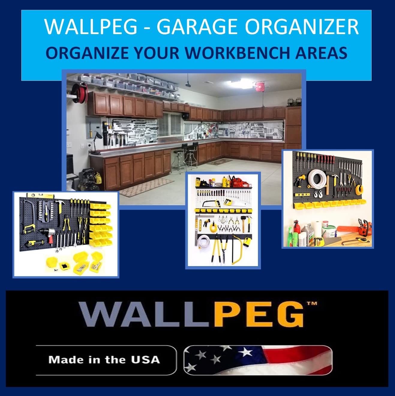 WallPeg Pegboard Panels Garage Organization - 12 ea (24'x16') Black Peg Board Panel Set - (PB-1-B) Tool Organizer, Crafts, Shop, Home, Office, Wall Storage Kit