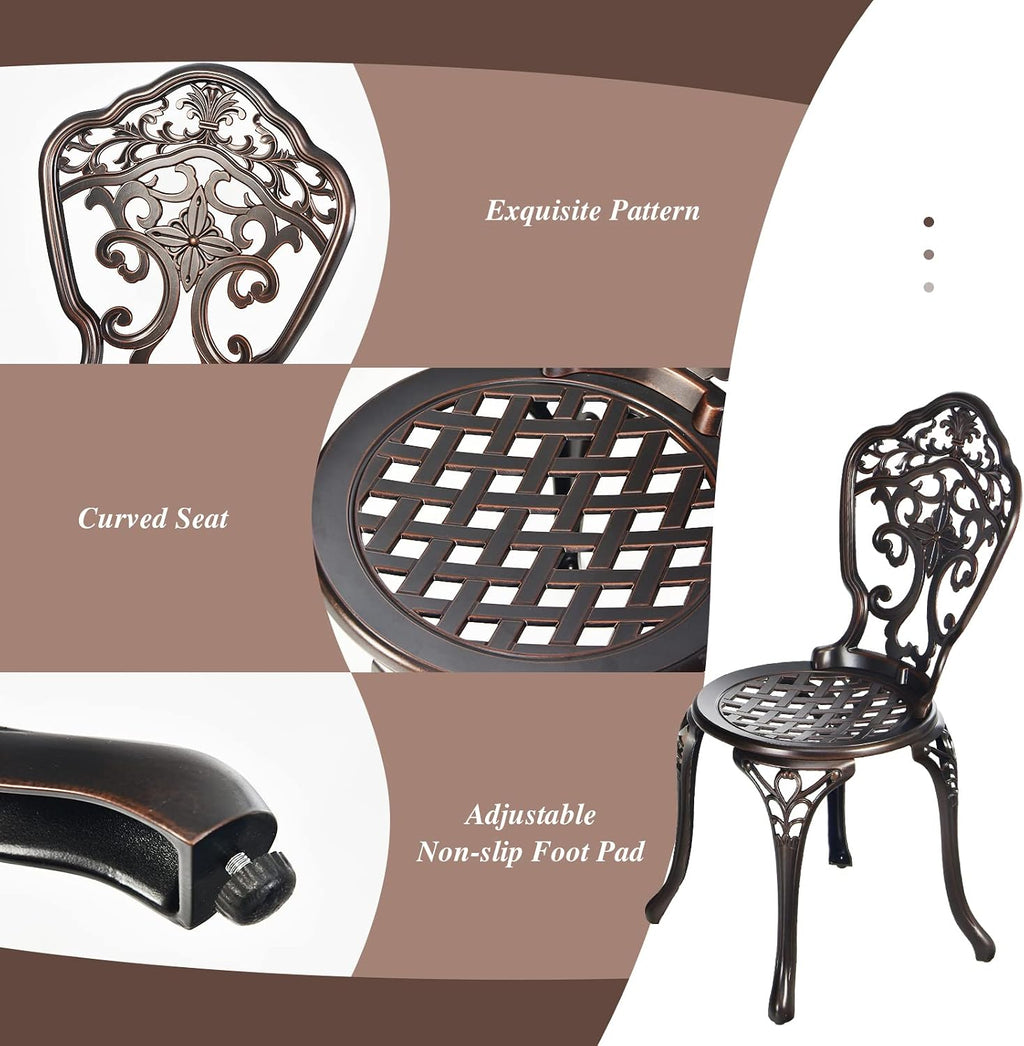 HAPPYGRILL 3-Piece Patio Bistro Set, All-Weather Cast Aluminum Table and Chairs, Outdoor Patio Table and Chairs Furniture for Porch Garden Poolside Backyard