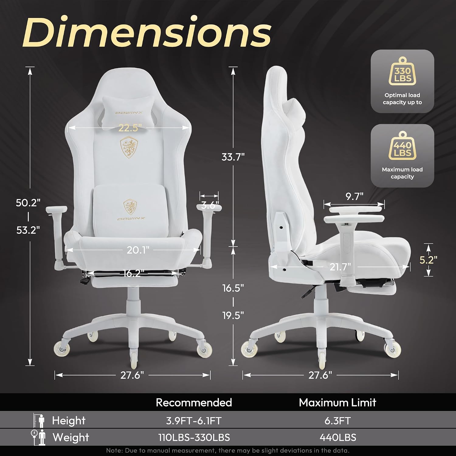 Dowinx Big and Tall Gaming Chair with Suede Fabric Breathable, Game Chairs for Adults with Oversized Thick Seat for 440lbs, Ergonomic Gamer Chair for Streaming & Long Gaming Sessions, White