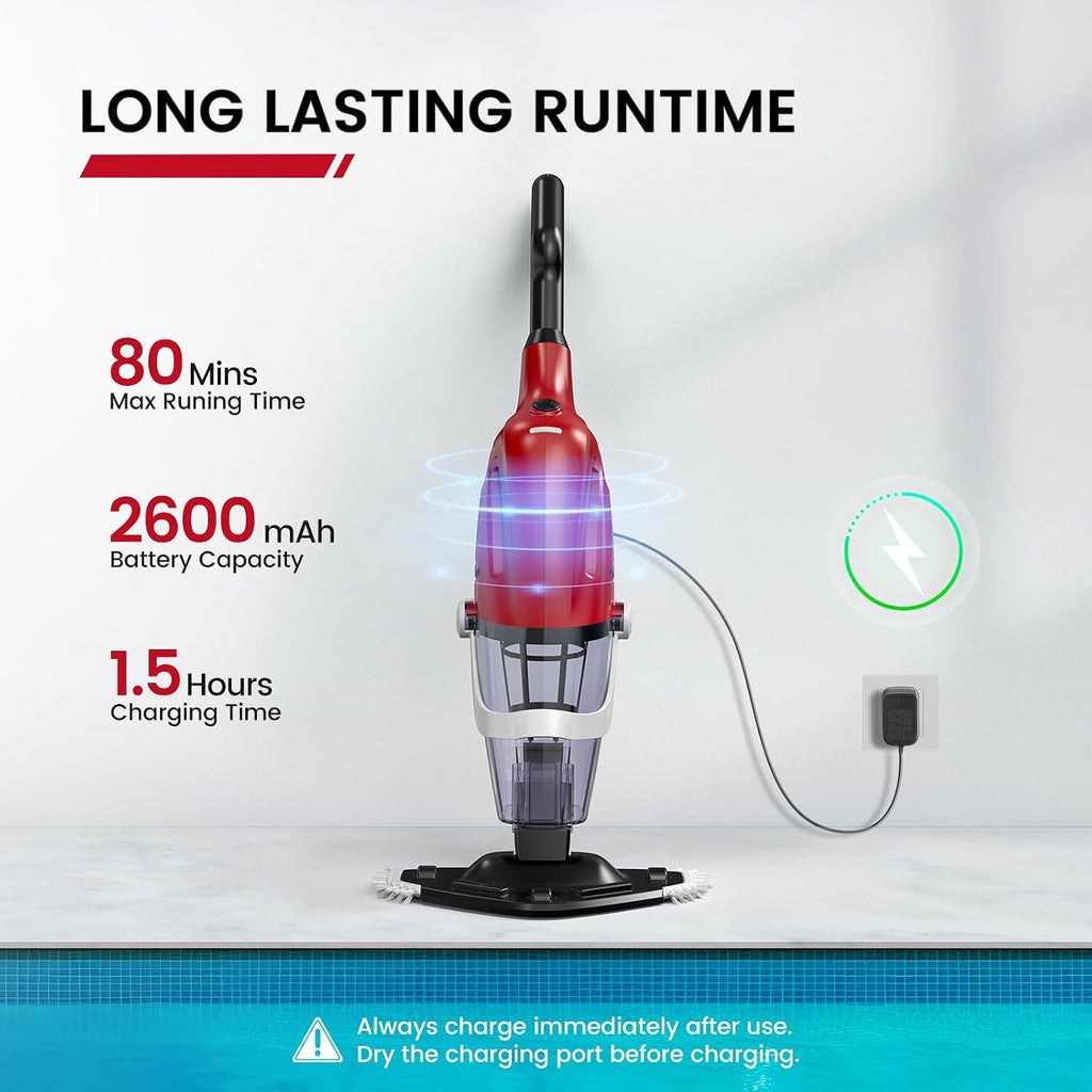 Enhulk Cordless Pool Vacuum with Pool Net, Upgraded 80 Mins Runtime, 18.5 GPM Powerful Suction, 76.8'' Telescopic Pole, 1 Filters, Handheld Pool Cleaner for Above Ground & Inground Pools, PC40