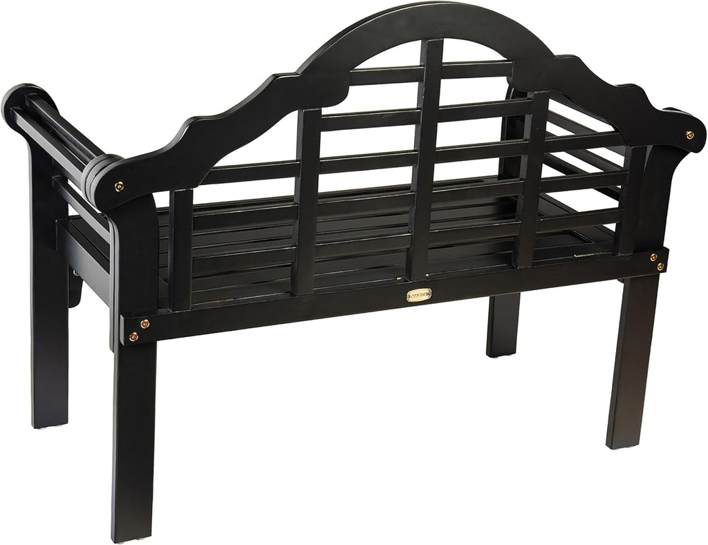 Plow & Hearth Weatherproof Lutyens Eucalyptus Wood Garden Bench | Foldable Patio Bench | Outdoor Furniture Seating for Porch Park Deck | Black