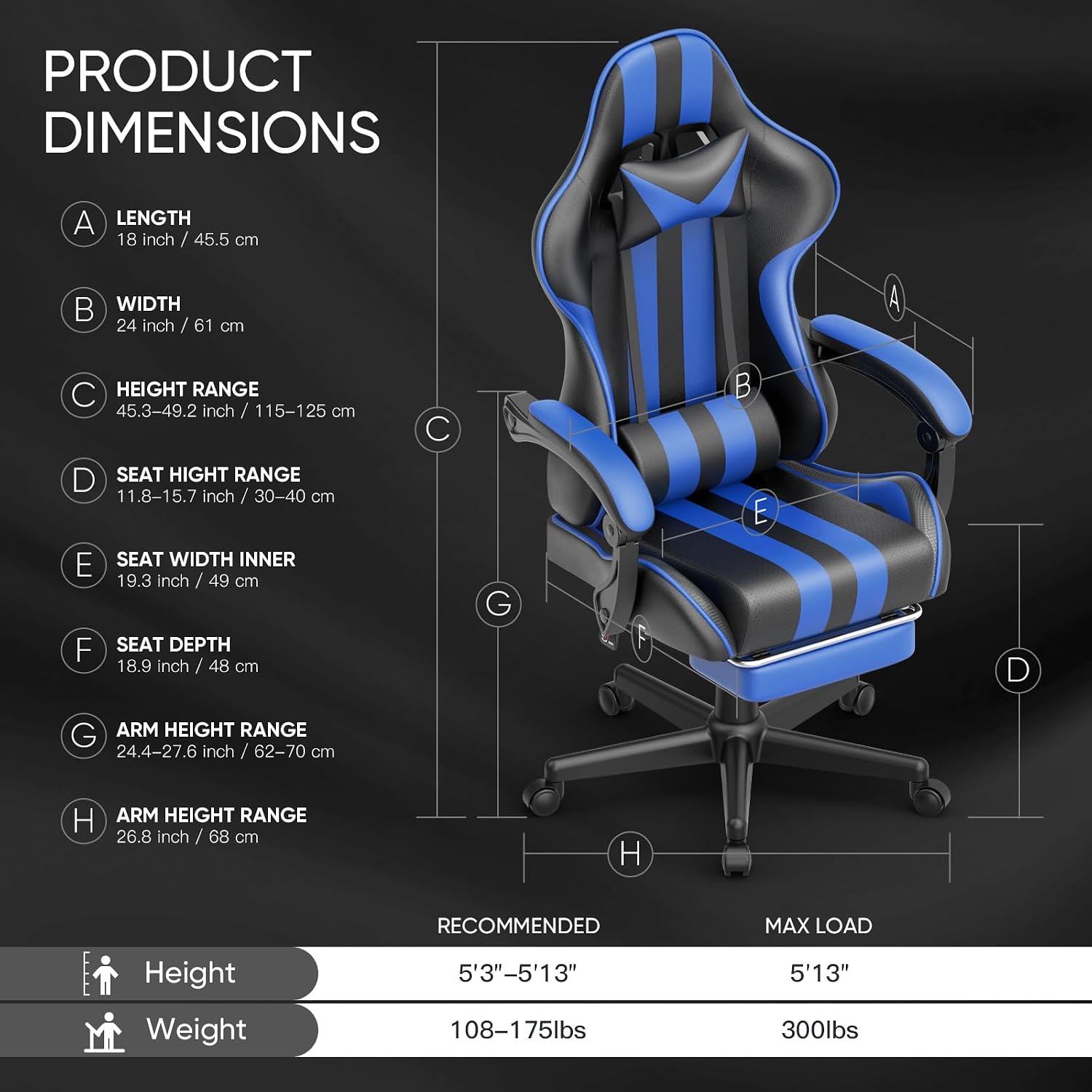 Ferghana Ergonomic Gaming Chair with Footrest, Reclining PC Gamer Chair, Adjustable Video Game Chair r for Adults Teens, Comfortable Computer Office Chair for Gaming Live Streaming Office Desk