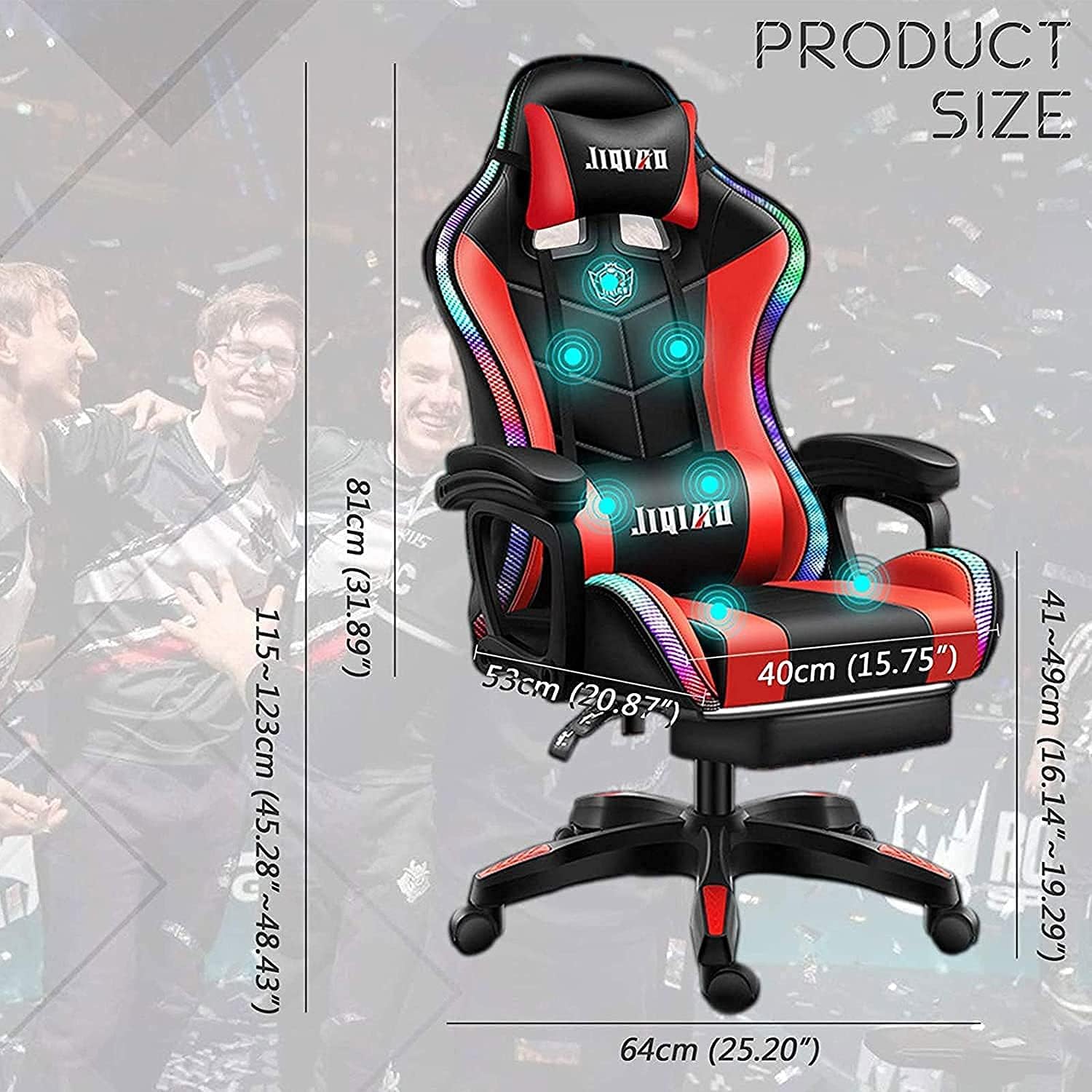 Gaming Chair with Speakers, Gaming Chair LED Lights - PU Leather Recliner 360°Swivel Function Ergonomic Video Game Chairs with Headrest Armrest Electric Massage Office Chair,Black