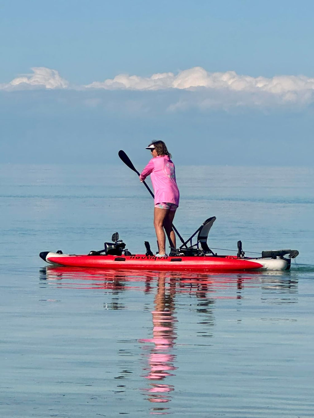 Nautiqua Aruba Deluxe Inflatable Paddleboard Pedal Kayak, Drop-Stitch Core, 1-Person, 440 lbs Capacity, 138x45x6 Inches (Red Grey)