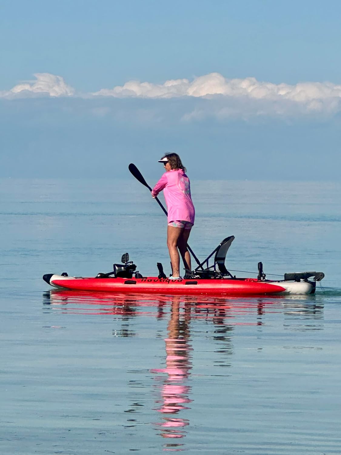 Nautiqua Aruba Deluxe Inflatable Paddleboard Pedal Kayak, Drop-Stitch Core, 1-Person, 440 lbs Capacity, 138x45x6 Inches (Red Grey)