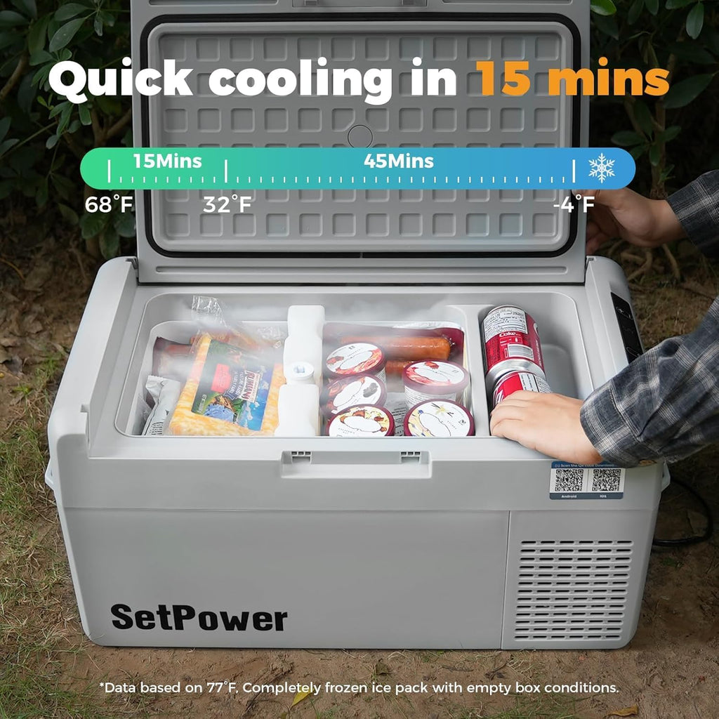 Setpower RF20 12 Volt Car Refrigerator With APP Control & Cover,21QT Dual Zone 12V Fridge Freezer,Portable Electric Coolers for Car,Camping,Vehicles,RV,SUV,Travel