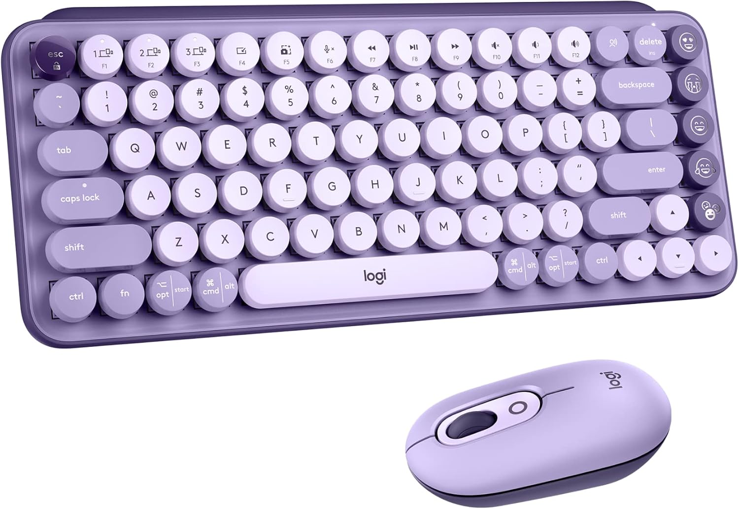 Logitech POP Keys + POP Mouse - Wireless Keyboard and Bluetooth Mouse Combo with Typewriter-Style Mechanical Keys, Emoji Features, Cute Compact Design - Cosmos