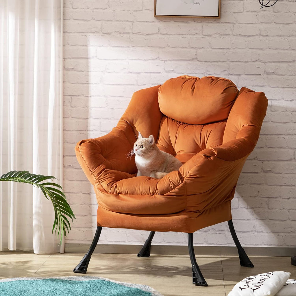 HollyHOME Lazy Chair with Armrest and Side Pocket, Comfy Accent Lounge Chair,Leisure Sofa Armchair for Living Room, Bedroom, Dorm, or Small Spaces, Oversized Reading Sofa Chair,Velvet Reddish Brown