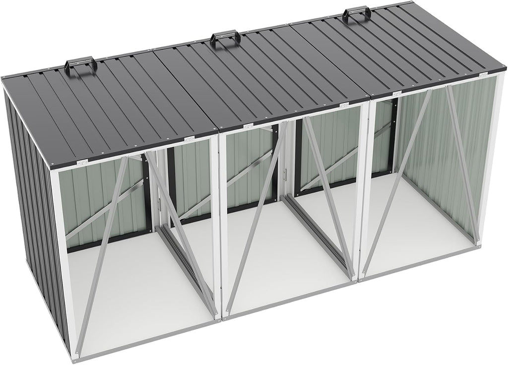 120 Cu.Ft Large Outdoor Trash Can Storage Shed for 3 Bins, Metal Garbage Can Enclosure, Waterproof Outdoor Trash Storage Cabinet & Small Generator Shed for Garden & Yard (Dark Gray)