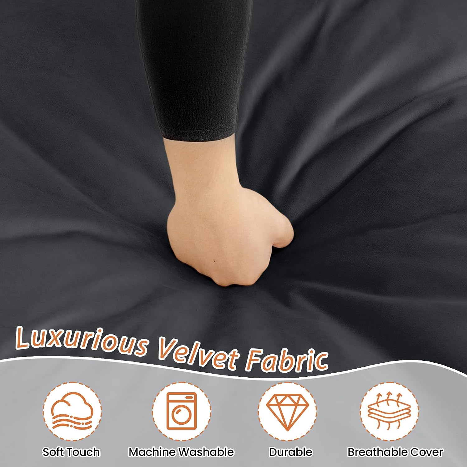 4FT Bean Bag Chair, Bean Bag Chairs for Adults and Kids, Fluffy and Comfy Bean Bag with Velvet Cover, Bean Bag with Memory Foam Filled for Gaming, Living Room, Playroom (Black - Taller version)