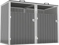 Outdoor Metal Trash Can Storage Shed for 2 Garbage Bins, Galvanized Steel Double Bin Enclosure with Lockable Doors & Hydraulic Lid, Garden Yard Storage Cabinet for Recycling, Dark Gray