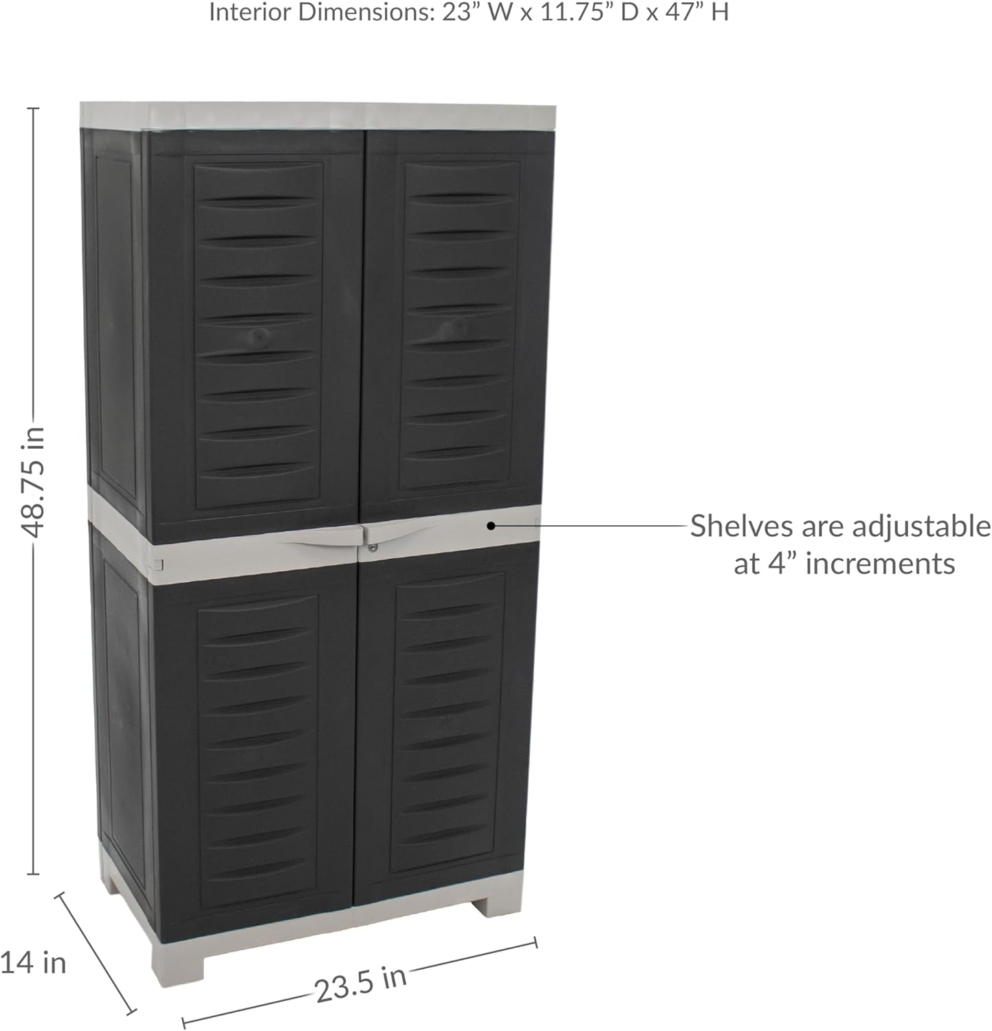 Sunnydaze 48' H Resin Garage Storage Cabinet - Garage Cabinet with Lockable Doors and 3 Adjustable Shelves - Freestanding Utility Storage for Laundry Room, Office, Basement - Charcoal