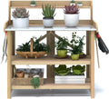 Giantex Garden Potting Bench, Galvanized Steel Top, 6 Hooks, 2 Tier Storage Shelves, Wood Workstation for Indoor Outdoor Gardening Planting Garage Tools, Potted Plant, Worktable 41.5'x19.5'x48'
