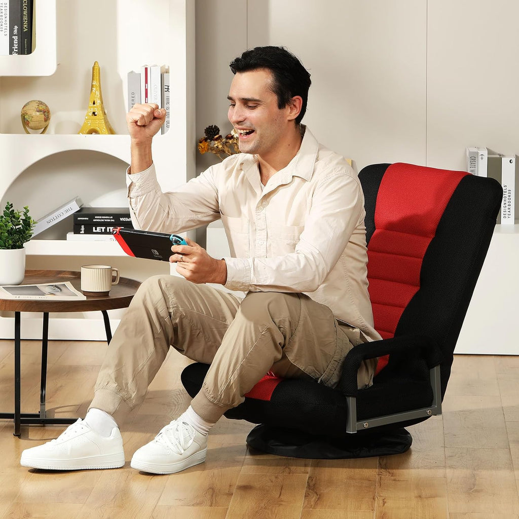 Swivel Gaming Chair Multipurpose 2PACK Floor Gaming Chair for Playing Video Games, TV, Reading w/Armrest Lumbar Support & 6 Adjustable Postion Backrest for Adults,Red