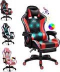 Ergonomic Pro Gaming Chair with Full Massage Lumbar Support, Bluetooth Speakers, Adjustable Backrest - Red