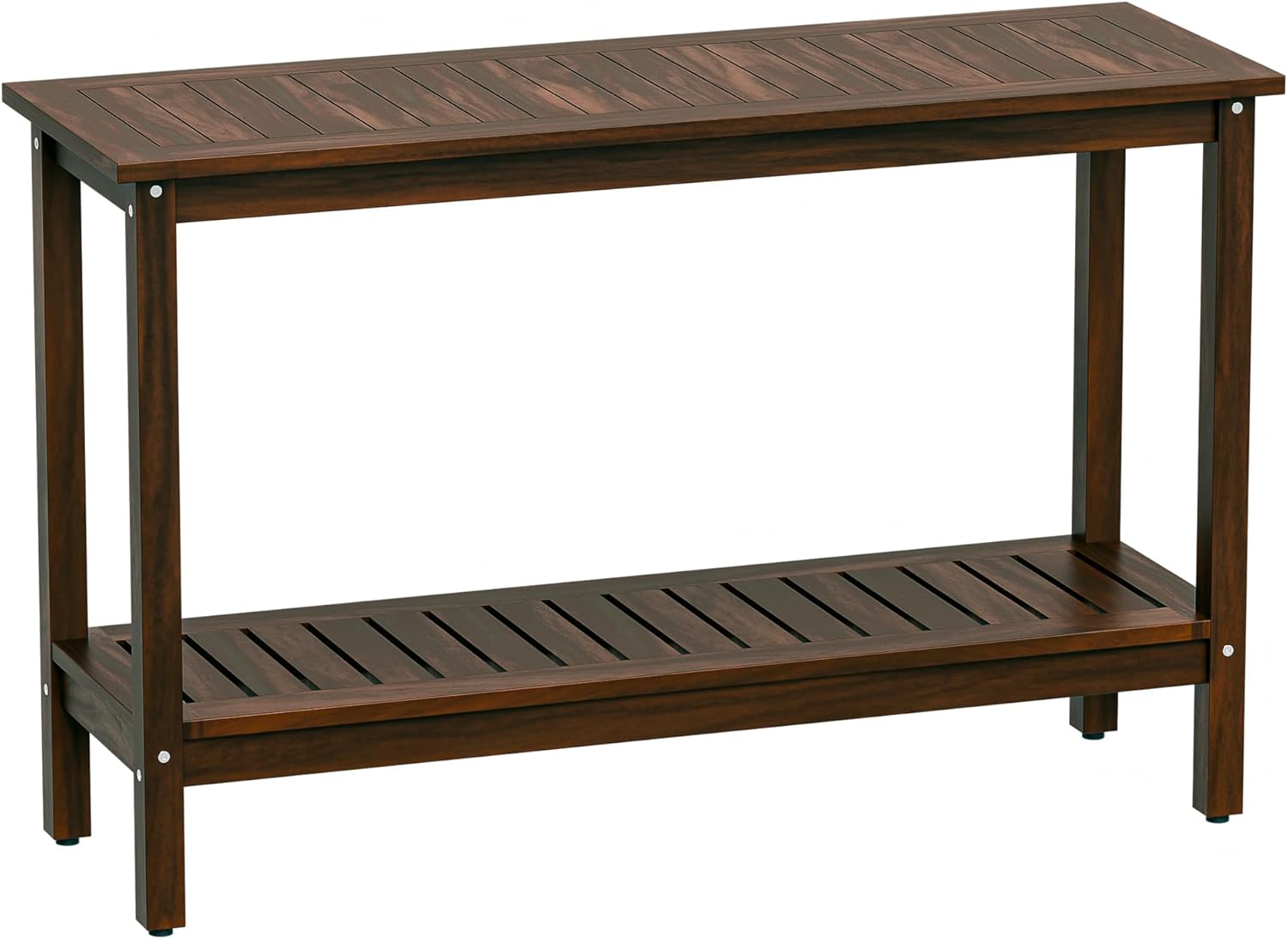 SUPER DEAL All-Weather Patio Bar Table Entry Console Table, 2-Shelf 48 inch Solid Wood Indoor Outdoor Multifunctional Buffet Storage Organizer with Adjustable Feet, Espresso