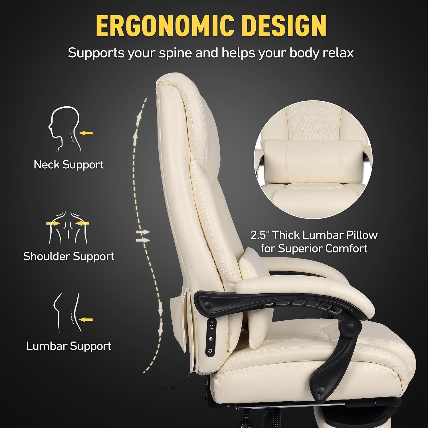 3D Kneading Massage Office Chair with Heat, 500 lbs Big and Tall Executive Computer Desk Recliner, Leather Electric Heated Office Chairs with Massage & Footrest