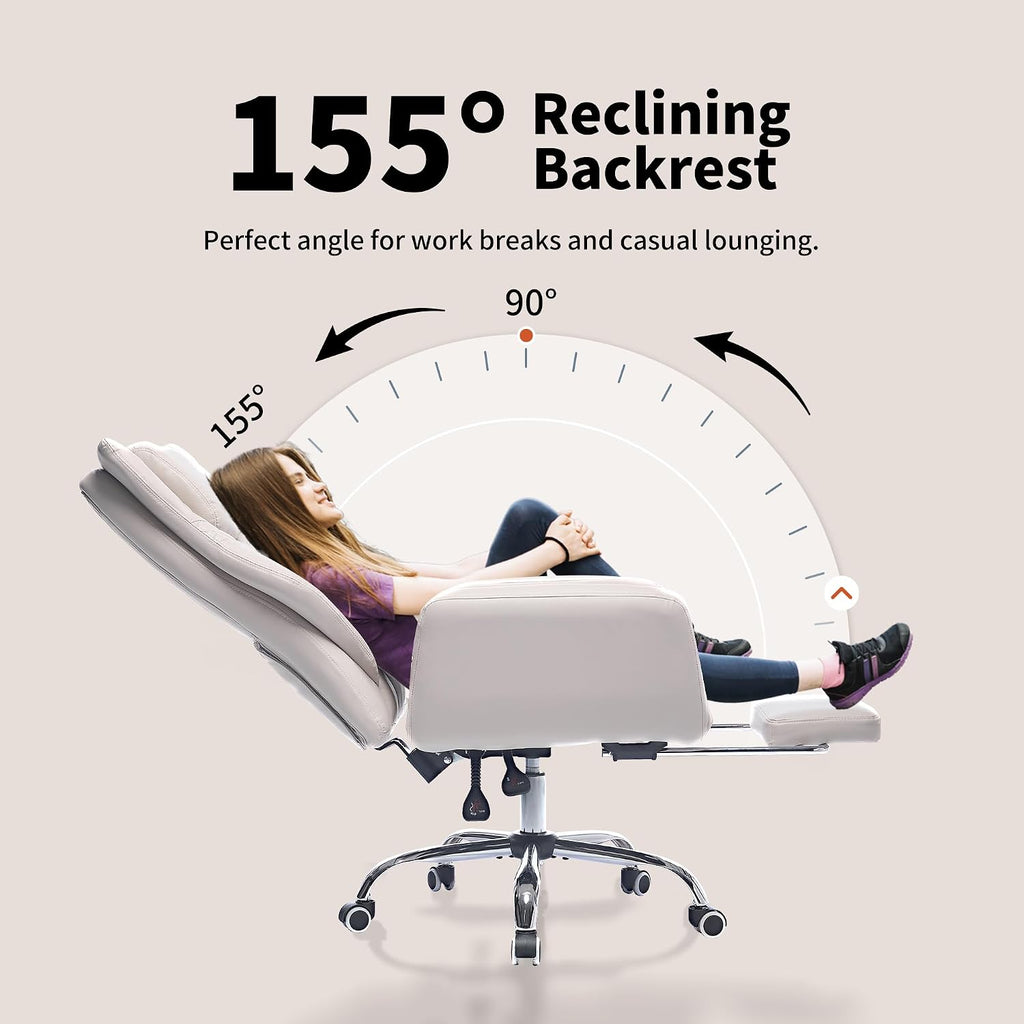 Criss Cross High Back Office Chair with Foot Rest, Ergonomic Cross Legged Desk Chair with Flip-up Armrest, Cozy Reclining 155°Swivel Chair for Home Office, Computer and Entertainment (Beige)