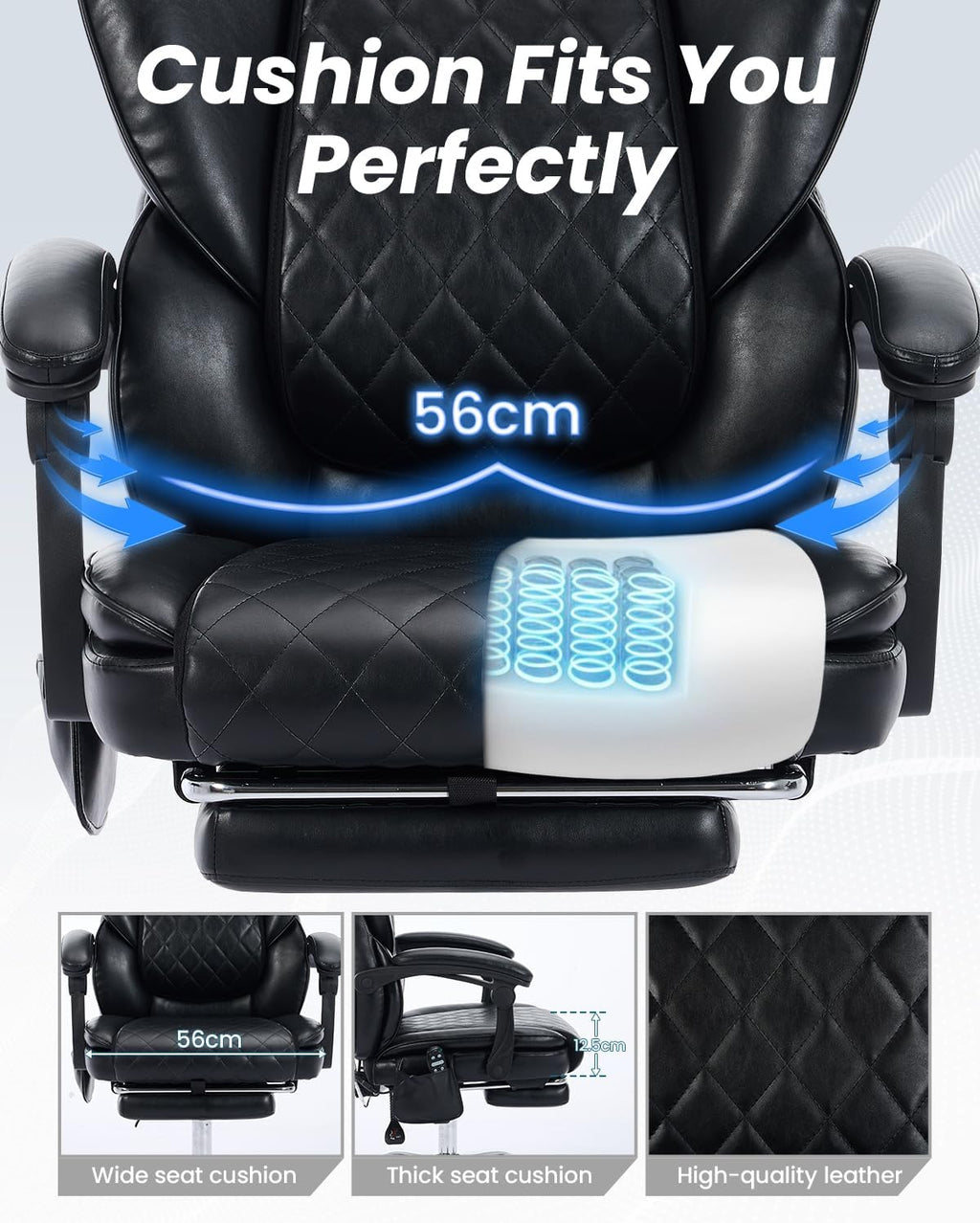 500LBS Massage Office Chair with Foot Rest, 6 Points Vibration and Heat Home Office Desk Chairs, 22.05' Wide Big and Tall Office Chair for Heavy People, Ergonomic Reclining Gaming Chairs, Black