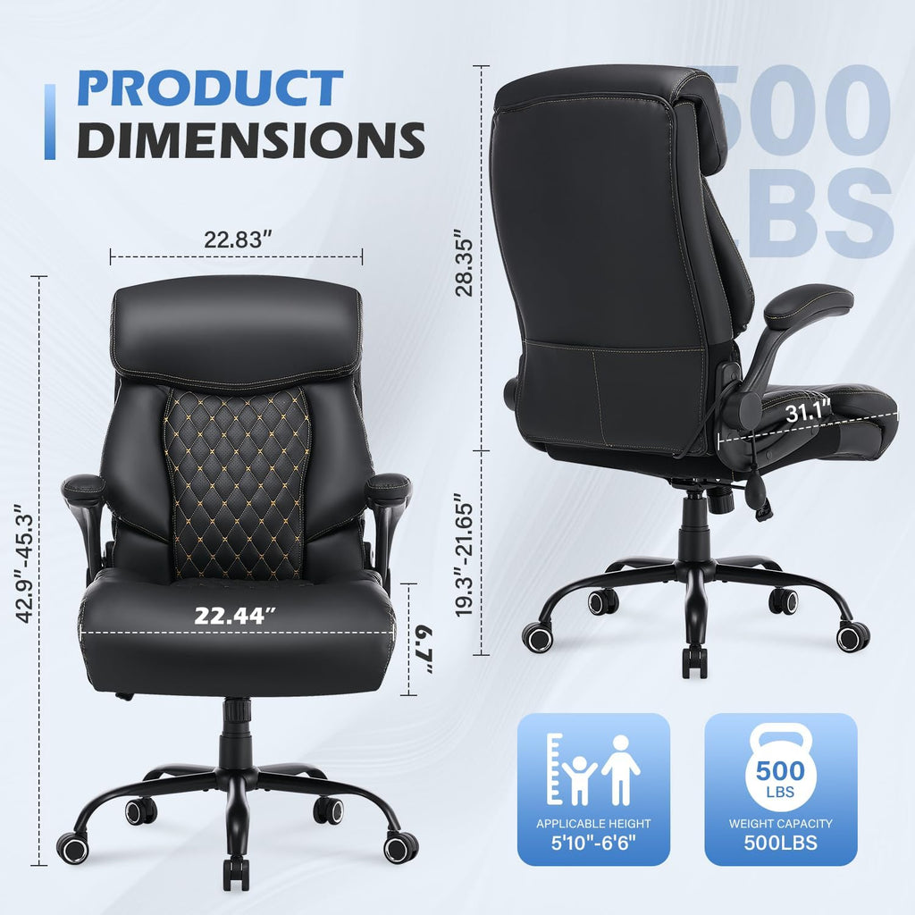 BOSMILLER Big and Tall Office Chair 500lbs for Heavy People with Adjustment Lumbar Support Heavy Duty Leather Executive Office Chair with Quiet Wheels