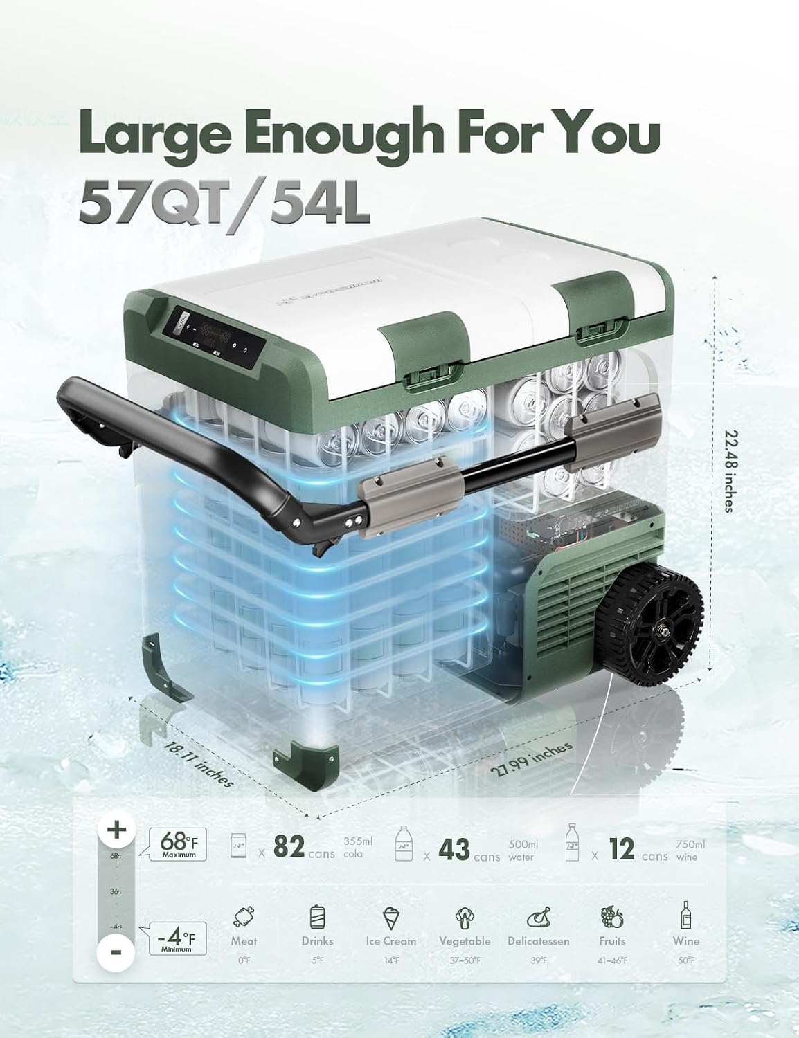 A-Premium 12 Volt Refrigerator 57QT/54.2L Portable Car Fridge Cooler, -4°F~68°F Separated Zone Portable Freezer APP Control with 12/24V DC & 110/240V AC Adapter,for Travel Car Camping Truck Roadtrips