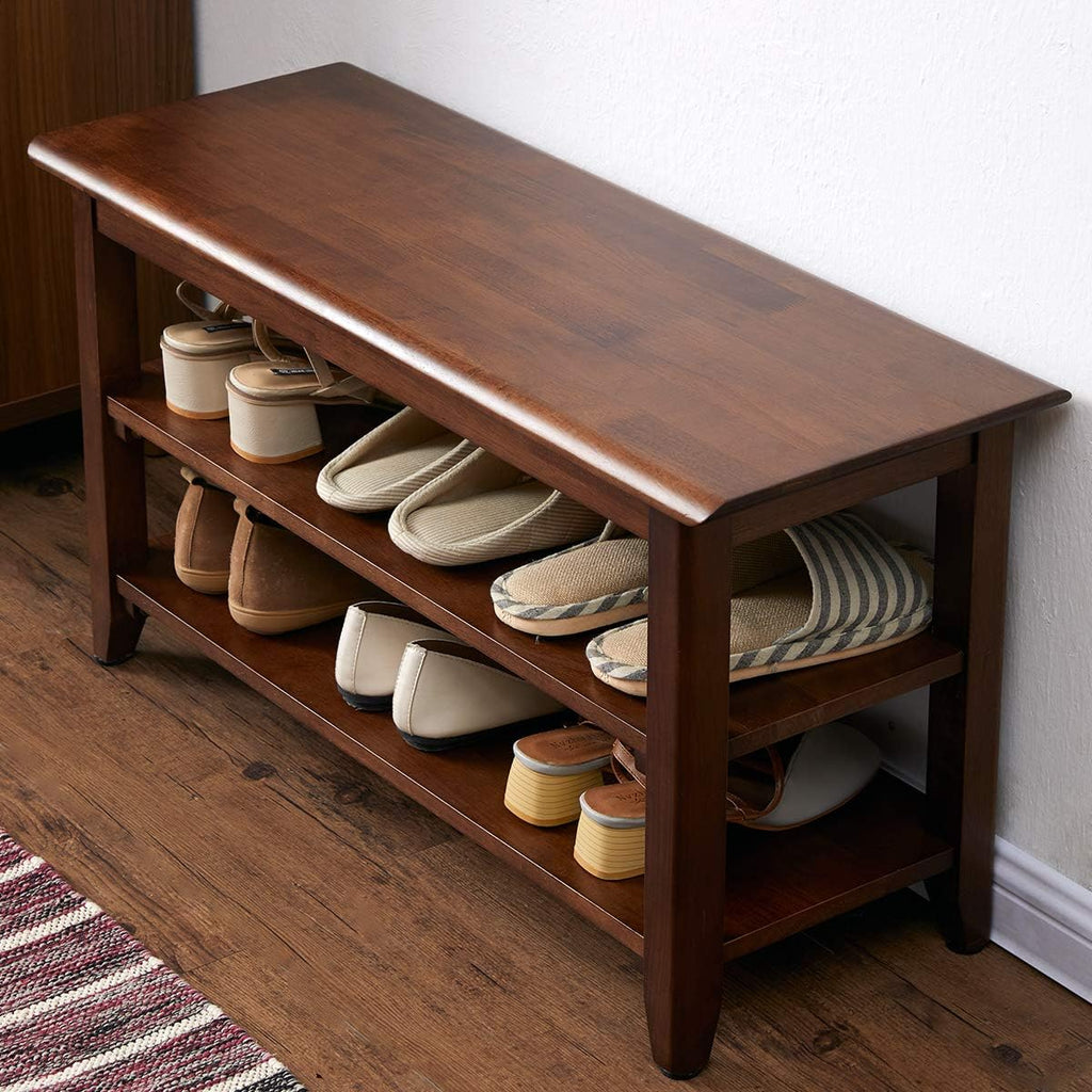 XKZG Storage Bench Wooden Shoe Rack Bench Rustic Solid Wood Entryway Bench (Brown,31.5')