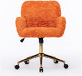 Faux Fur Makeup Vanity Chair, Comfy Fuzzy Home Office Chair with Wheels & Gold Base, Upholstered Adjustable Swivel Desk Chair for Teens Girls Women Home Office, Orange