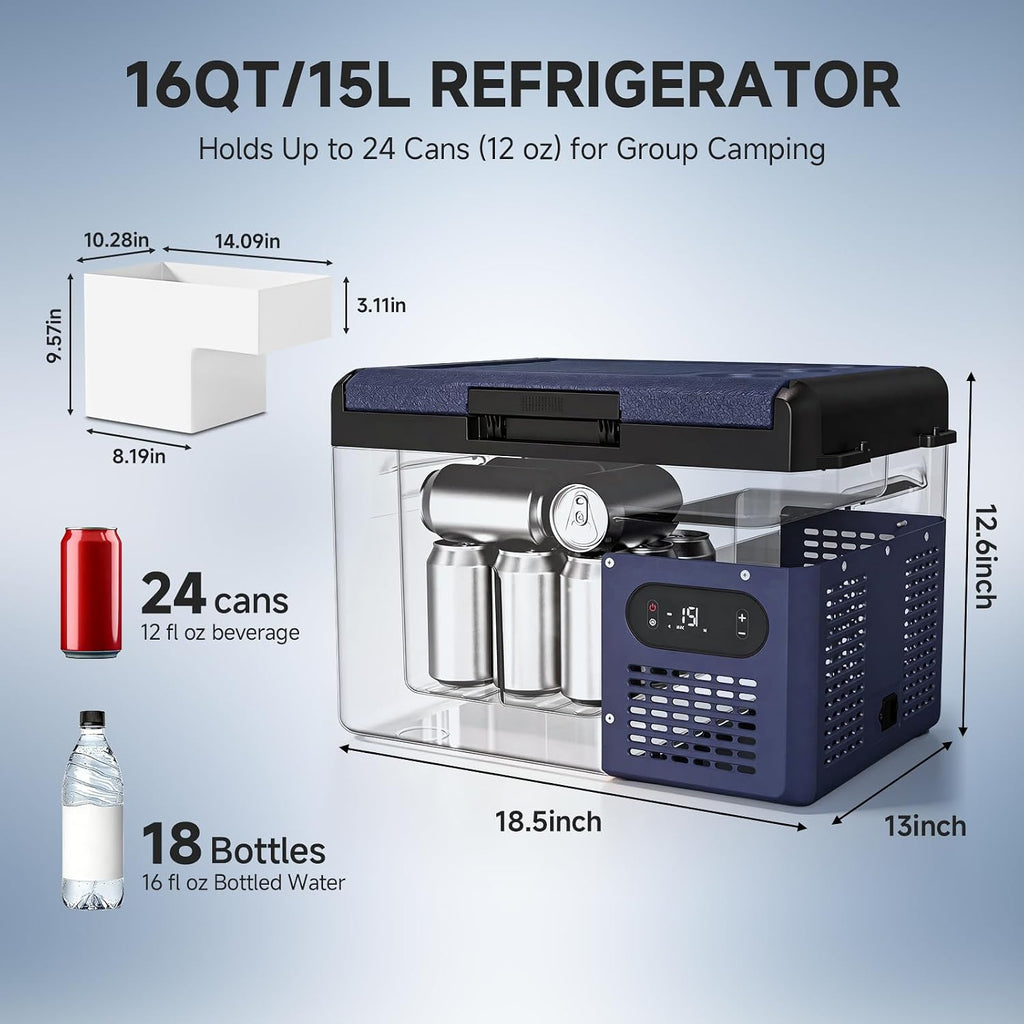 BODEGA 12 volt Car Refrigerator – 16QT Portable， Low Noise, Fast Cooling with LED Display, Multiple Charging Options, Energy-Efficient for Road Trips & Outdoor Adventures