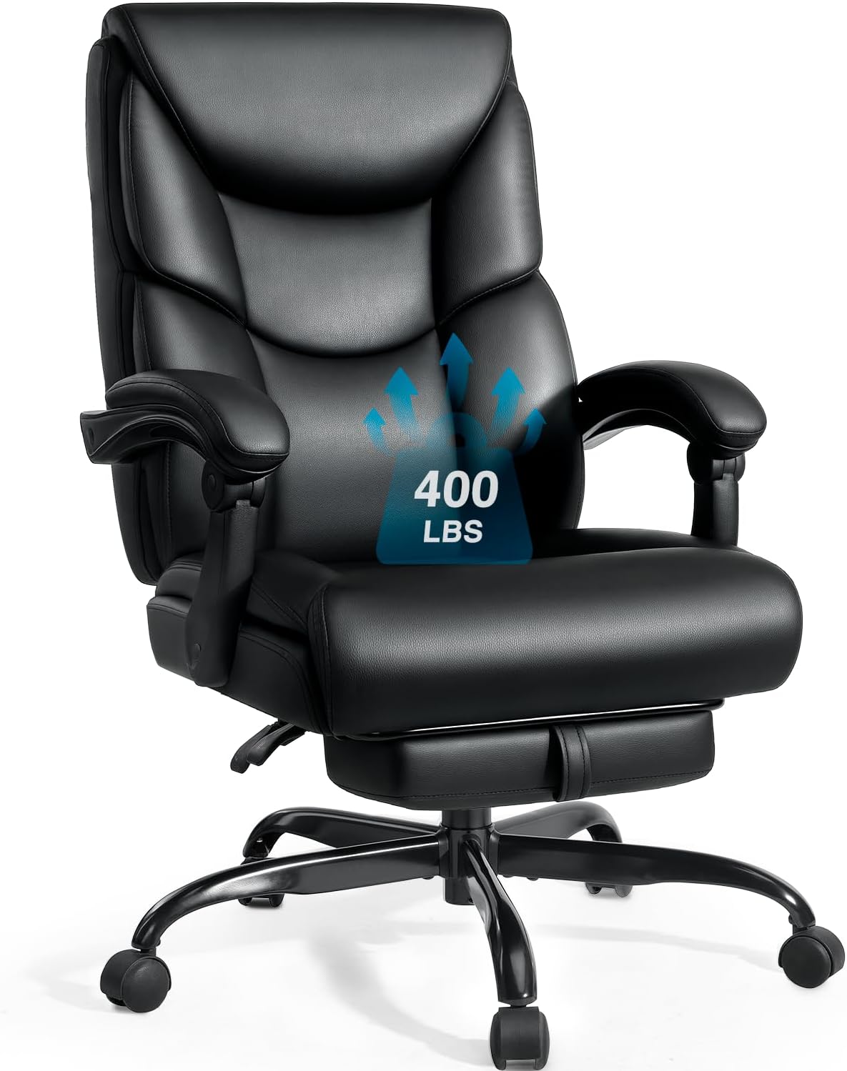 WAILOR 400lbs Office Chair with Foot Rest, Reclining Big and Tall Office Chair with Lumbar Support Spring Cushion, High Back PU Leather Computer Chair,Comfy Desk Chair for Home Office