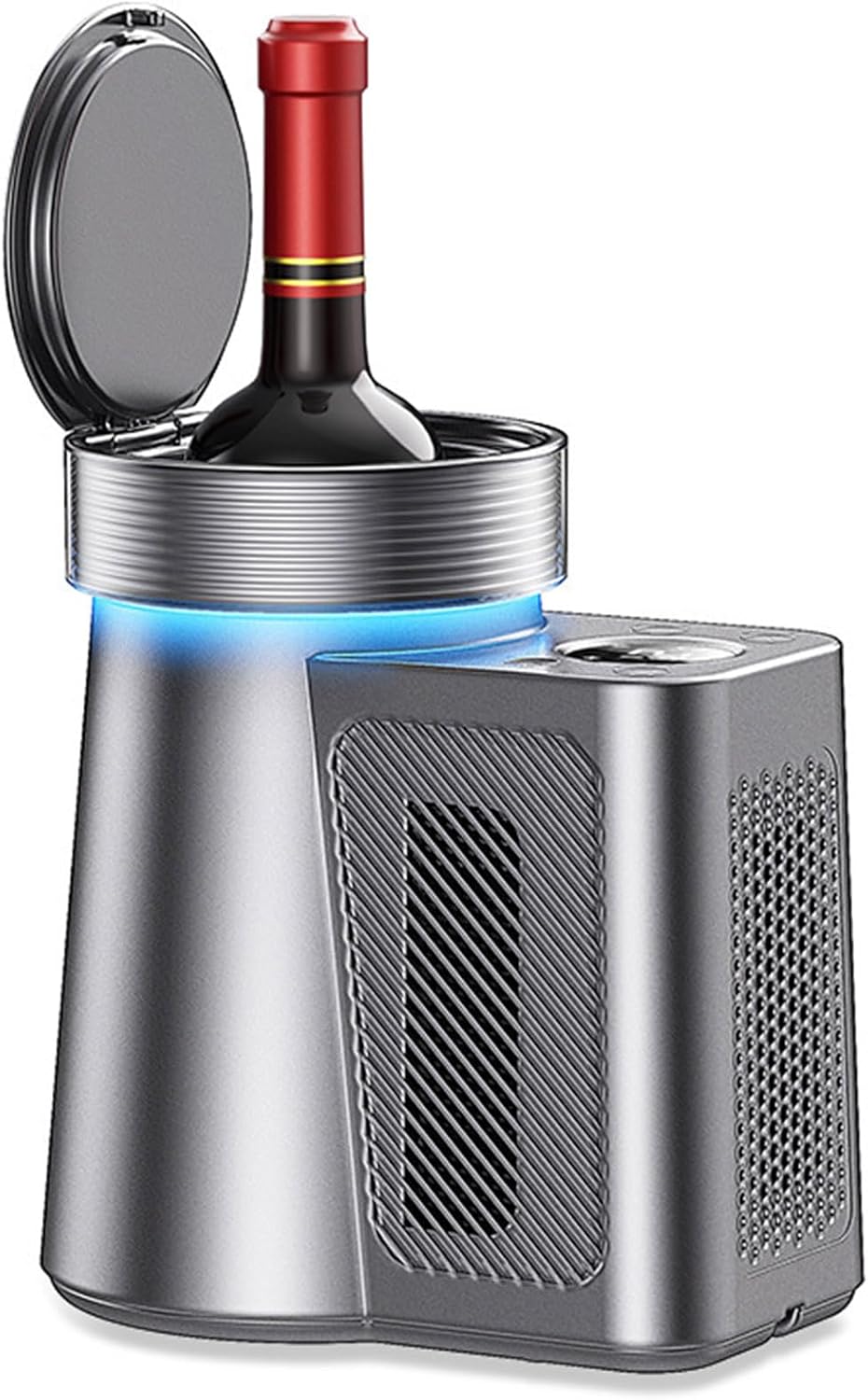 Electric Wine Chiller, Single Bottle Wine Cooler, with Led Lights & Digital Display, 2-20°C Temperature Setting, Portable Iceless Chiller (Grey)