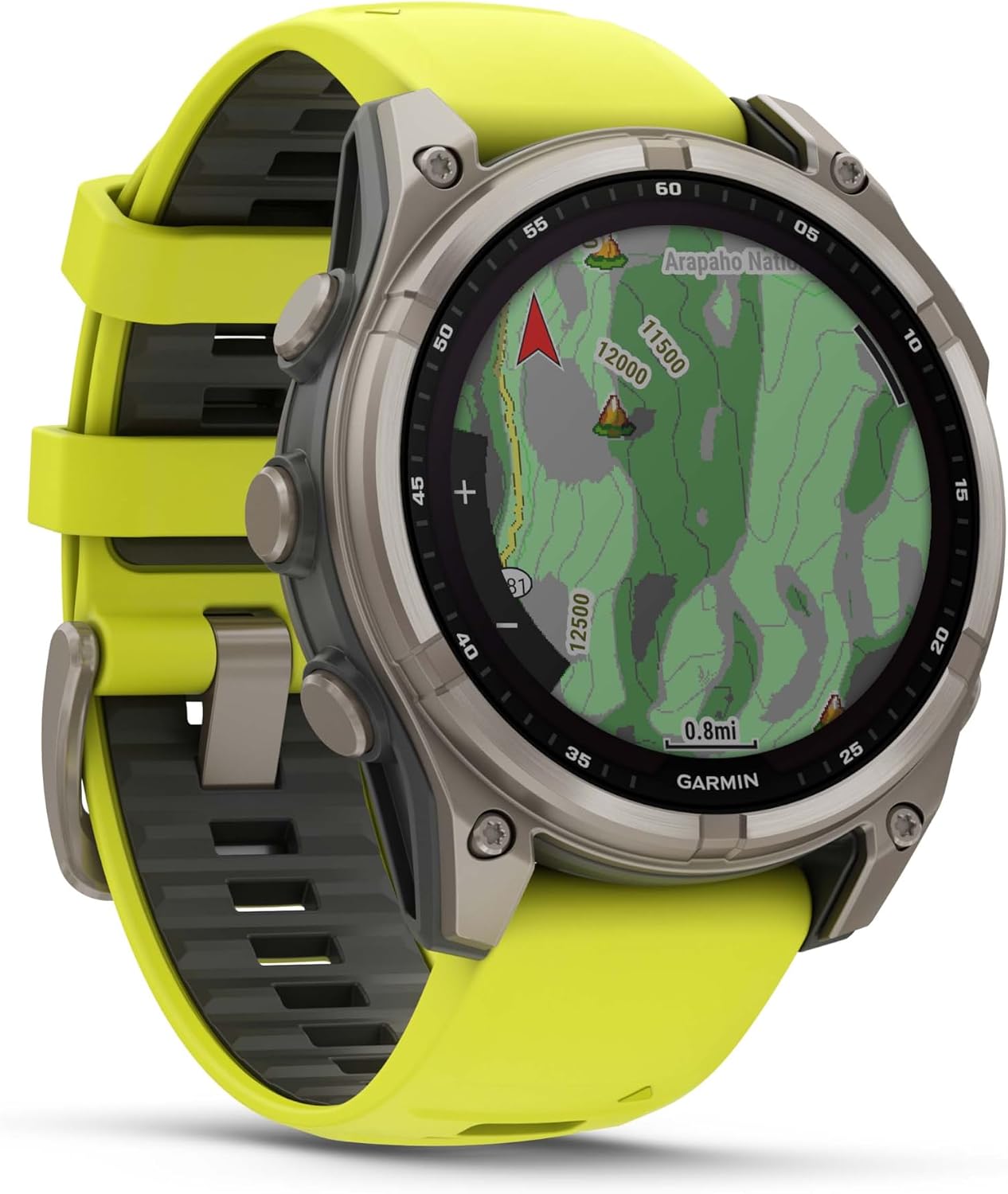 Garmin Fenix 8 – 47 mm Multisport GPS Smartwatch, Solar, Sapphire, Titanium with Amp Yellow/Graphite Silicone, Built-in LED Flashlight, Voice Control Black Earbuds Bundle