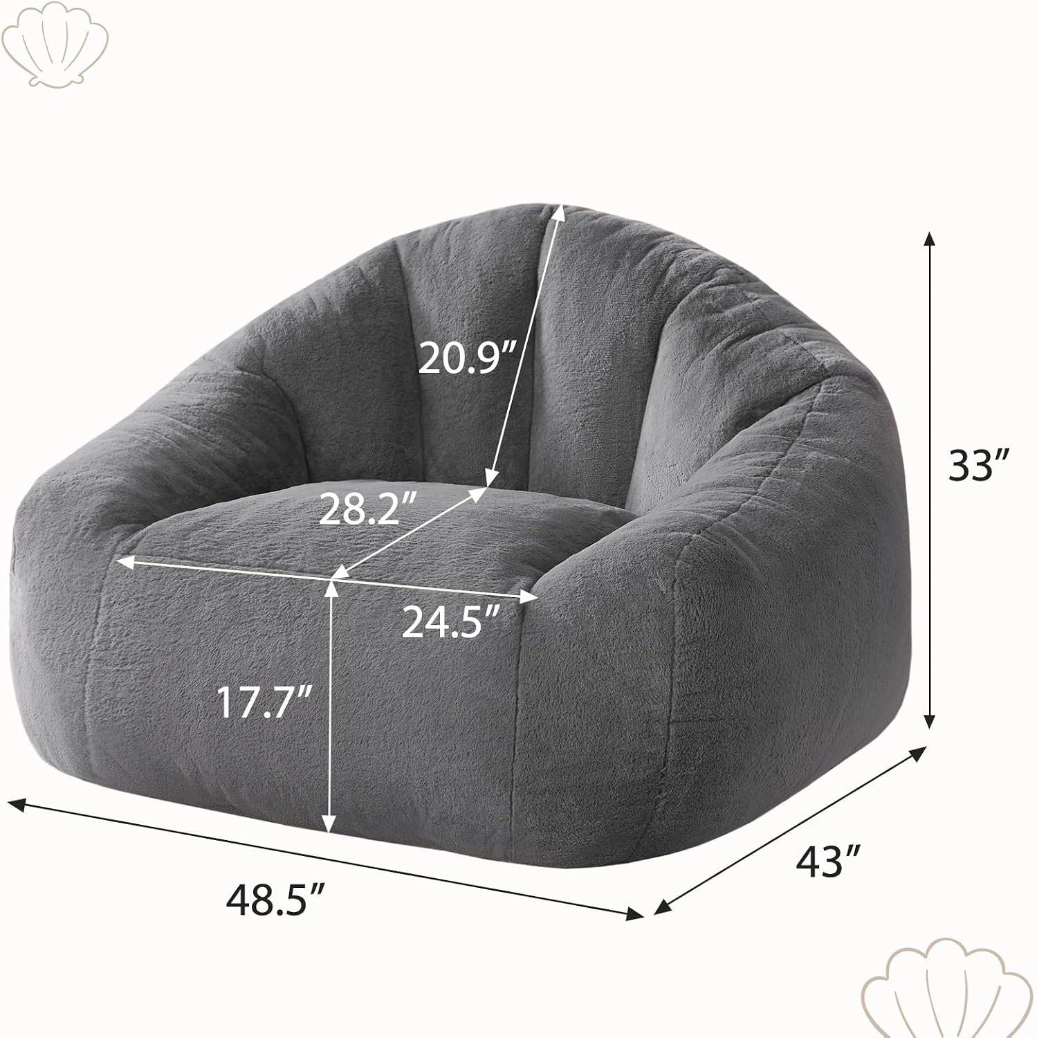 HUGHEAVEN Max Giant Bean Bag Chair, Oversized Bean Bag Sofa for Adults & Teens, Ultra-Soft Comfy Fluffy Floor Lounge Chair with Armrests, Large Bean Bag Couch for Gaming, Reading & Relaxing