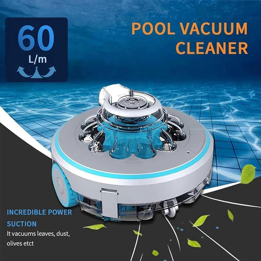 Swimming Pool Cleaning Robot,60l/m Strong Suction Cordless Pool Cleaner, Rechargeable Robotic Pool Cleaner, for Above-Ground or In-ground Swimming Pool Up to 540+Sq Ft