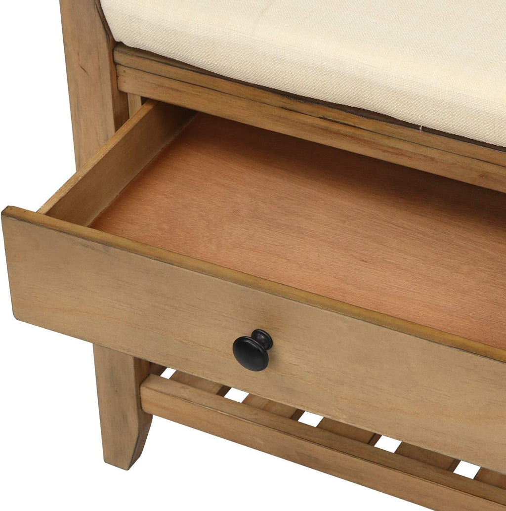 Harper & Bright Designs TREXM Shoe Rack with Cushioned Seat and Drawers, Multipurpose Entryway Storage Bench (Old Pine)