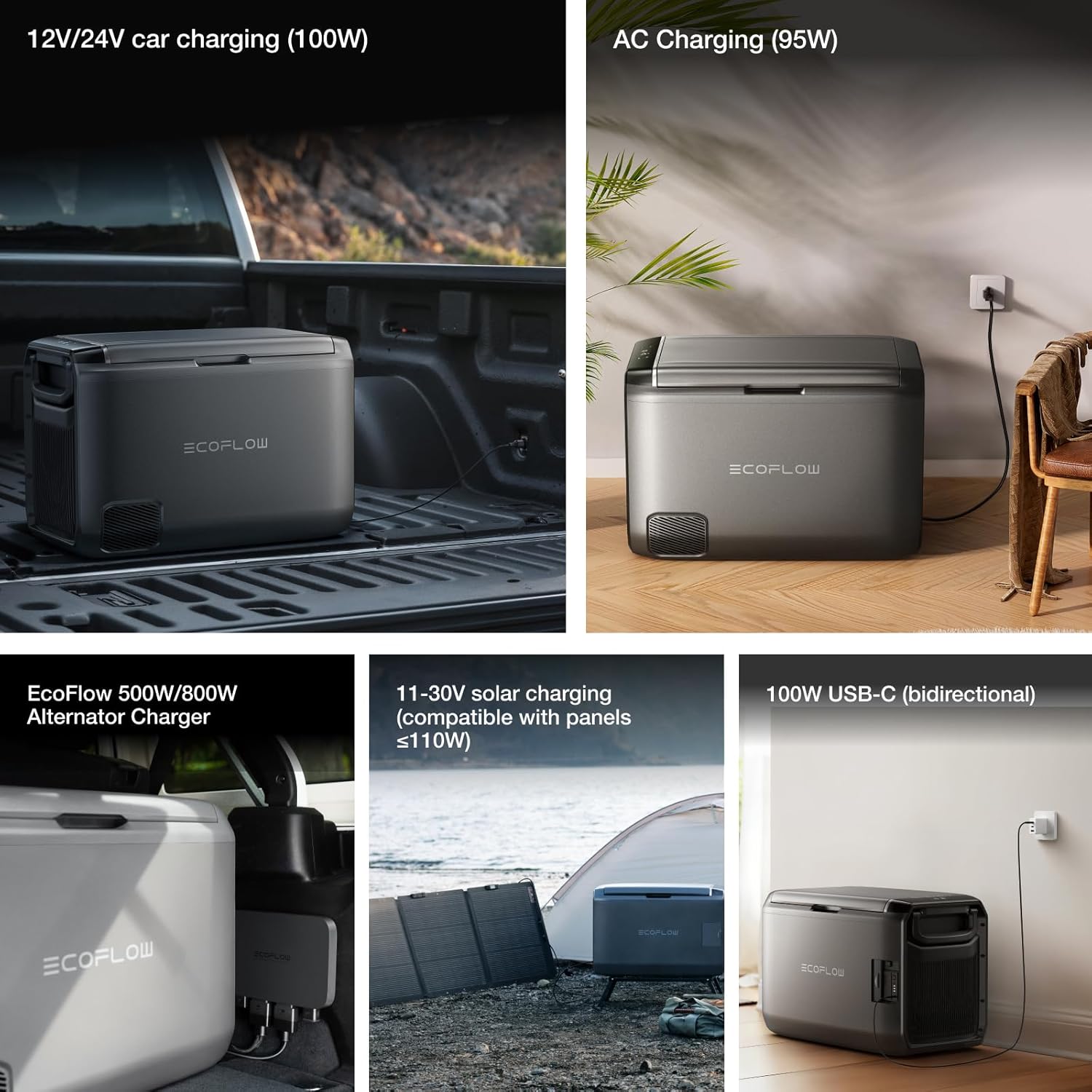 EF ECOFLOW GLACIER Classic 45L Portable Fridge Freezer with Battery, 39H Cooling Car Refrigerator, Battery Powered with App Control, 6 Charging Options, Fast&Quiet Electric Cooler for Camping, RV