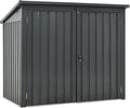 62' Grey Metal Outdoor Storage Shed with Sloped Roof, Lockable Tool Shed for Trash Cans, Garden Tools, Firewood, or Pet House, Waterproof, Galvanized Steel (Black)