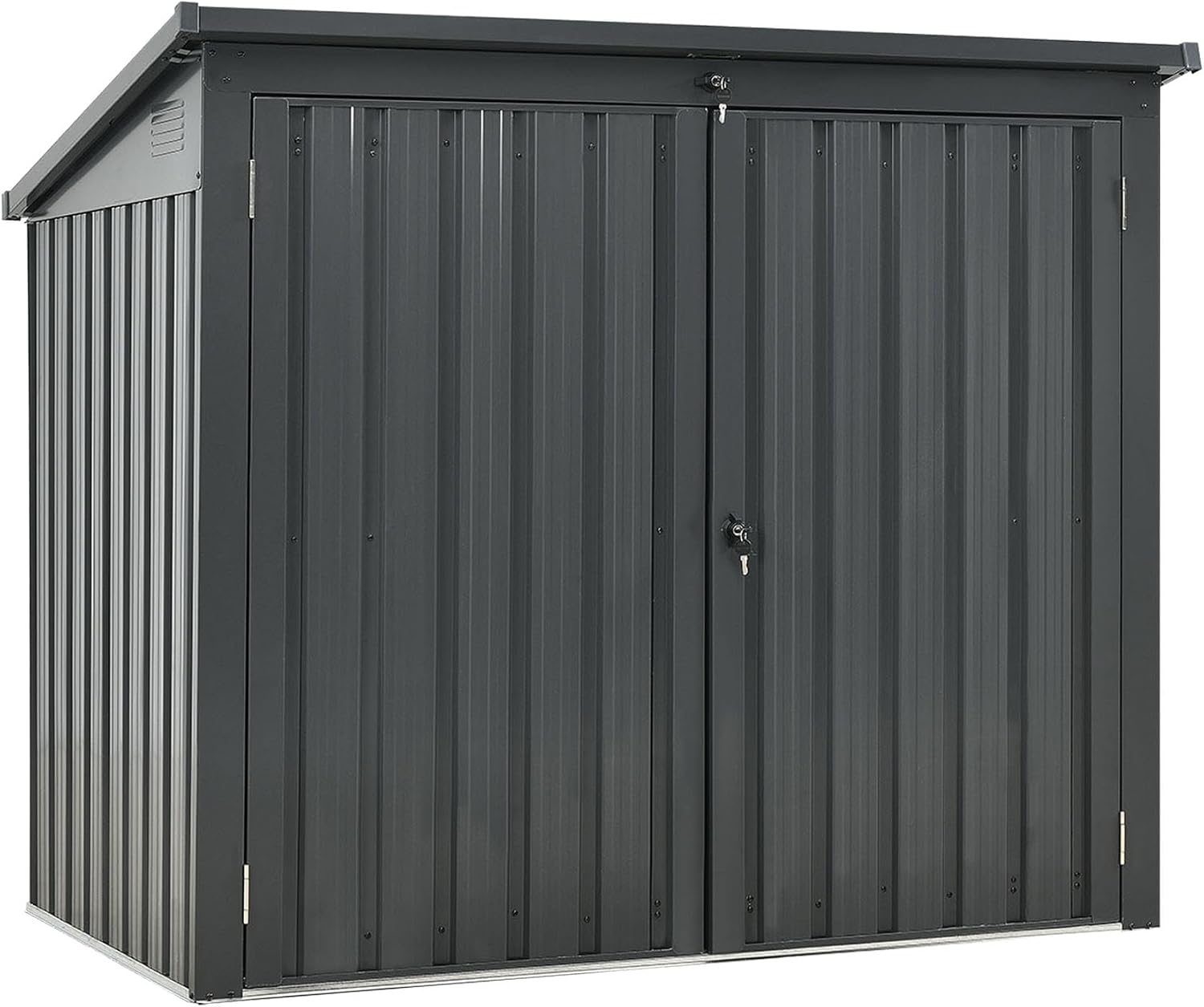 62' Grey Metal Outdoor Storage Shed with Sloped Roof, Lockable Tool Shed for Trash Cans, Garden Tools, Firewood, or Pet House, Waterproof, Galvanized Steel (Black)