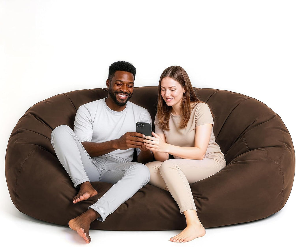 Lumaland Luxurious Giant 6ft Bean Bag Chair with Microsuede Cover - Ultra Soft, Foam Filling, Washable XL Bean Bag Sofa for Kids, Teenagers, Adults - Sack Chair for Dorm, Family Room - Brown