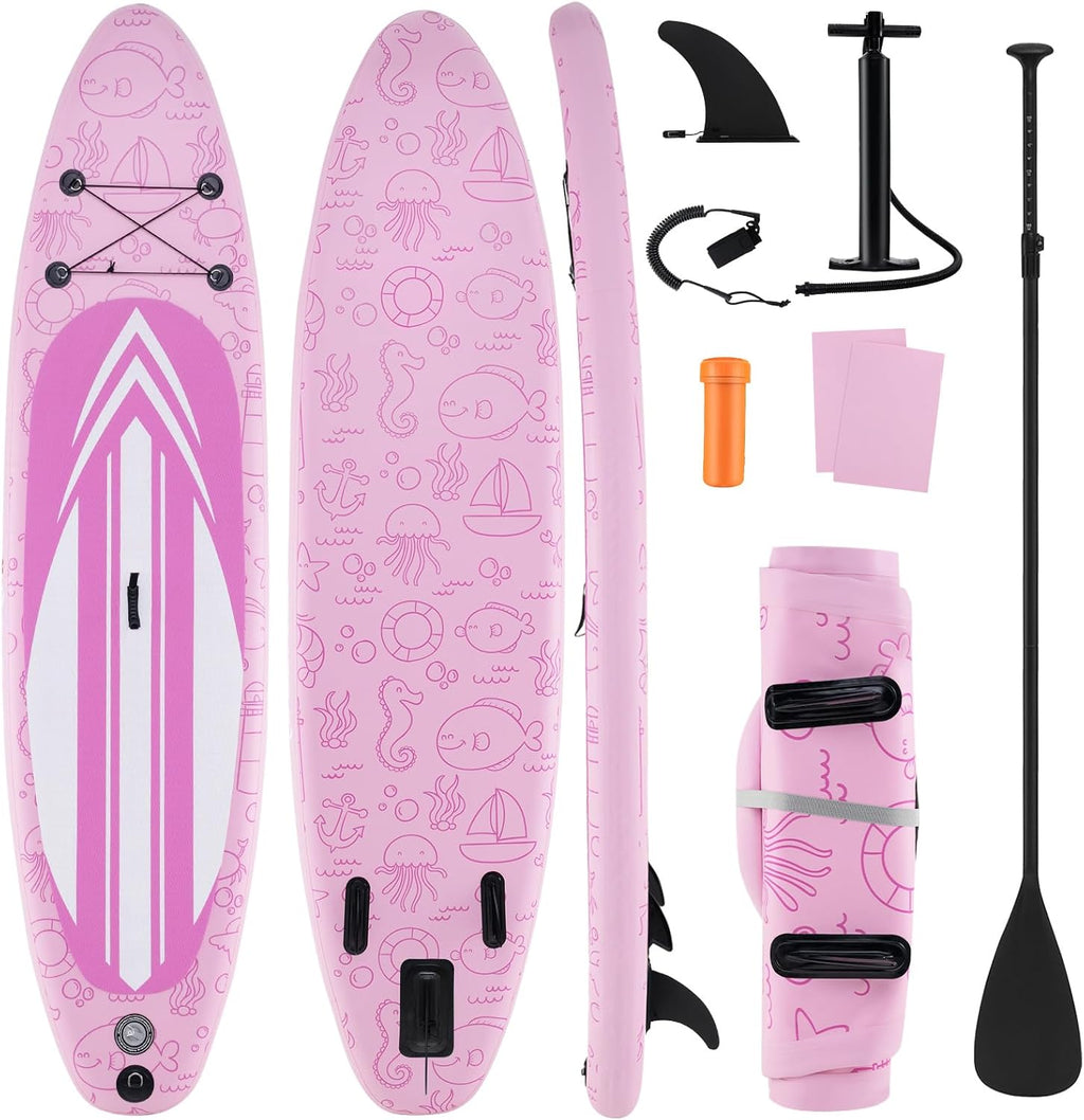 KOTEK 10FT/11FT Inflatable Paddle Board, SUP Paddleboard with Hand Pump, Safety Leash, Repair Kit, Carry Bag, Non-Slip EVA Deck, Stand Up Paddle Board for Youth & Adults