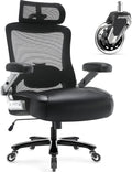 Big and Tall Office Chair 600lbs with 3D Flip Arms Adjustable Headrest - Heavy Duty Large Wheels Executive Computer Desk Chair, Ergonomic Lumbar Support Mesh High Back Plus Size Chair for Adults